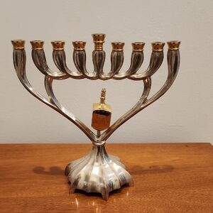Unique Elegant Vintage Musical Silver and Gold Menorah